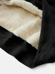 SHEIN EZwear Áo nỉ trùm đầu dày cổ cao màu đen rộng rãi thoải mái có dây rút cho nữ, thích hợp cho mùa thu/đông - màu đen - Xem 7