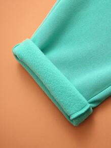 SHEIN 女童绿色弹力腰带口袋直筒休闲裤，秋冬季 - 綠色 - 查看 7