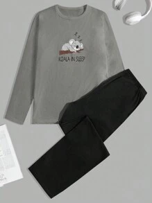 RueChic Men Koala Printed Regular Longsleeve Homewear Set - Grey - View 2