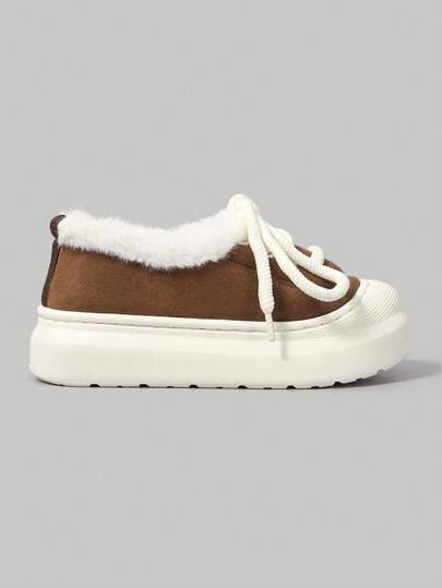 Kawaii Bottes fourrées à semelle épaisse pour femmes, nouvelles chaussures d'hiver 2024 chaudes et douces, antidérapantes, basses, idéales pour la neige et les vacances du Nouvel An