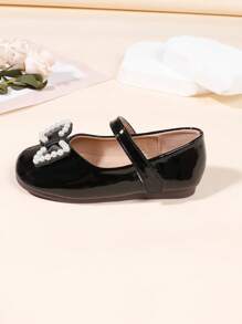 Girls' Spring/Autumn Faux Pearl Bowknot Mary Jane Flats, Princess Style Fashion Shoes - Black - View 3