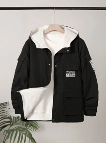 休闲酷炫青少年男孩山地印花舒适长袖连帽羊毛夹克