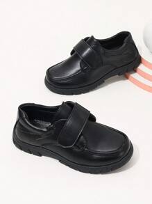 1双儿童平底鞋，男童黑色皮鞋，学生演出鞋，校鞋，休闲鞋，圆头魔术贴皮鞋 - 黑色 - 查看 3