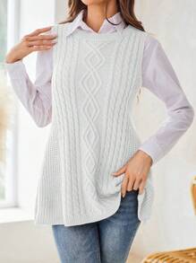 EMERY ROSE Women's Autumn A-Line Sweater Vest Solid Color Simple Casual Daily - Beige - View 3