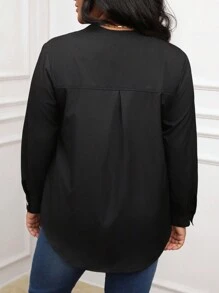 SHEIN LUNE Camisa de manga larga con contraste de lentejuelas, ideal para fiesta, nuevo atuendo de Año Nuevo para mujer de talla grande
