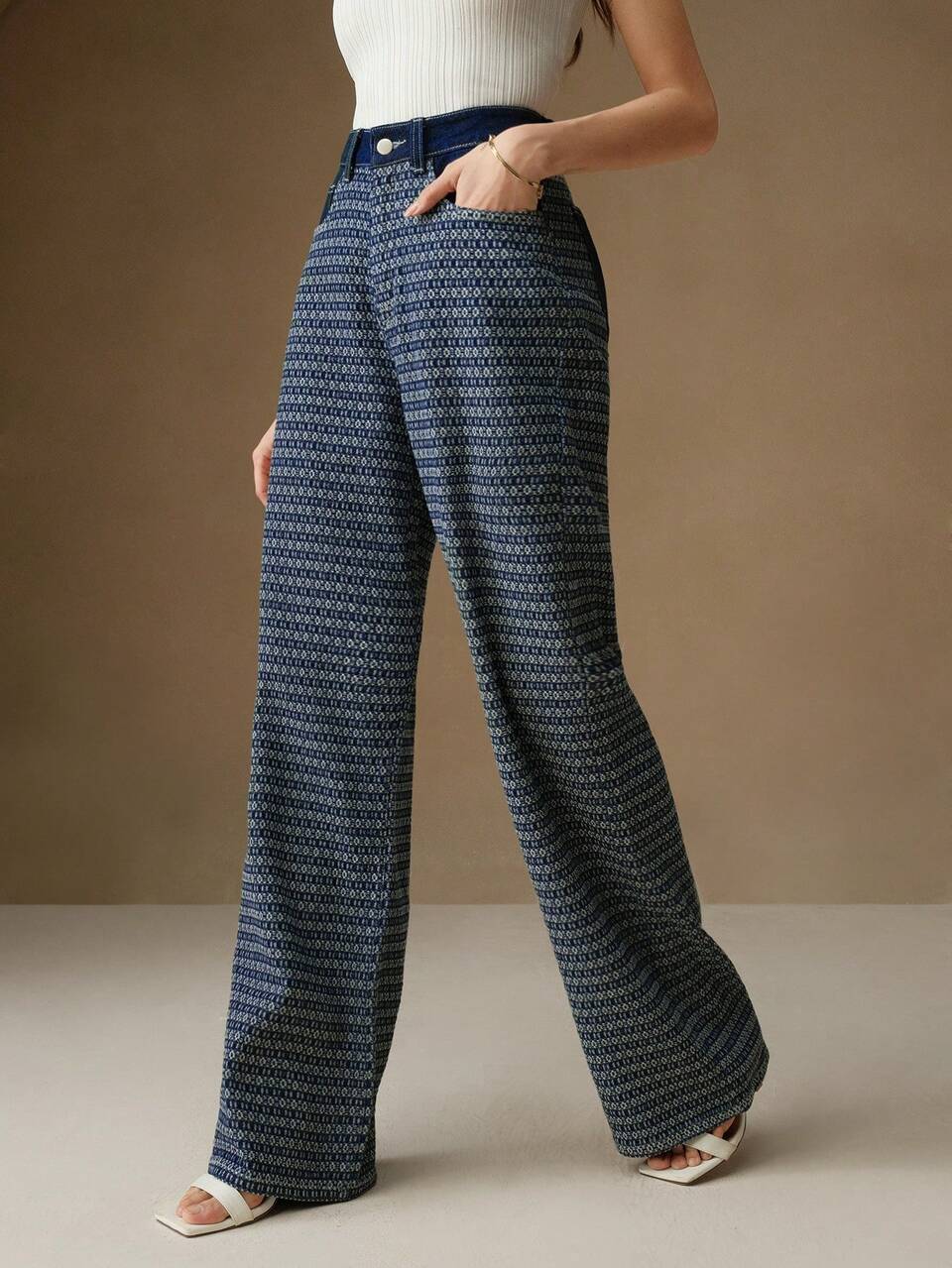 Women's New Fashion Jacquard Valentine's Day/Mother's Day Blue Straight Leg Jeans