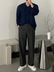 DAZY Men's Solid Color Front Button Pocket Simple Casual Suit Pants