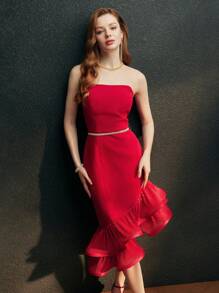 MOTF PREMIUM RUFFLE HEM TUBE COCKTAIL DRESS - Red - View 4