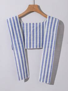 SHEIN Conjunto de 3 piezas con camisa tipo capa a rayas y shorts casual para niño preadolescente