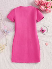 Váy thường ngày cổ tròn tay ngắn in khẩu hiệu Giáng sinh cho bé gái tuổi teen - Màu Hồng Tươi - Xem 2