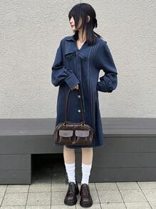 FRIFUL Vestido corto de mujer con tirantes de lazo en lino
