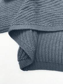 SHEIN Clasi Plus Size Bow Decor Simplistic Long Sleeve Cardigan, Casual Everyday Wear - Dusty Blue - View 5