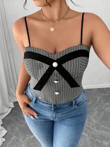 Calvaya Plus Size Patchwork Elegant Camisole Top For Outgoing & Party Graphic Tees Women Tops Bow - Multicolor - View 4
