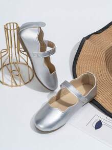 Silver Girls' Comfortable Breathable Non-Slip Flat Shoes - Silver - View 3