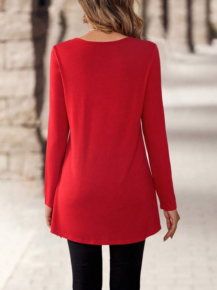 Women's Casual Round Neck Long Sleeve Button Design Christmas Tops