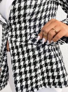 SHEIN Clasi 大码女式千鸟格撞色西装外套 - 黑與白 - 查看 4