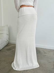 Aloruh Ladies Skirt & Knit Sweater Set, Solid Color For Fall/Winter  Casual Merry Christmas Long Sleeve  Holiday Women Outfits Thanksgiving Outfit Usa New Year Eve Dress Turtleneck Thermal Pullovers Loose Date School Skiing Travel Holiday Festival Going Out New Years Reception Graduation Daily & Casual Business Casual Chic Cozy Sweater Skirts White Maxi Skirt Elegant Fantasy - White - View 2