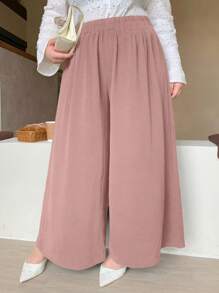 Dazy Plus 大码休闲纯色阔腿裤，四季皆宜 - 粉色 - 查看 4