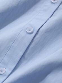 DAZY 女式长款半开襟衬衫领连衣裙，秋装 - 藍色 - 查看 3