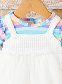 SHEIN Ensemble costume 2-en-1 pour bébé fille de 2 à 24 mois, rayures arc-en-ciel, confortable et adorable, automne