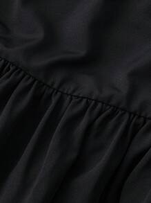 SHEIN LUNE 女式纯色黑色长款褶皱裙，春秋长裙 - 黑色 - 查看 3