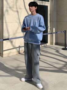 DAZY Men's Plain Pullover Sweatshirt, Casual & Stylish For Everyday Wear,Fall Clothes