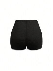 INAWLY Quần short đơn giản bó sát gợi cảm cỡ lớn màu tương phản, mặc thường ngày - màu đen - Xem 2