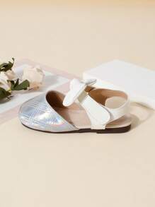 Mädchen Schleife Verzierung Knöchelriemen Flache Sandalen, Bequeme Lässig Sommer Schuhe - Silber - Übersicht 3