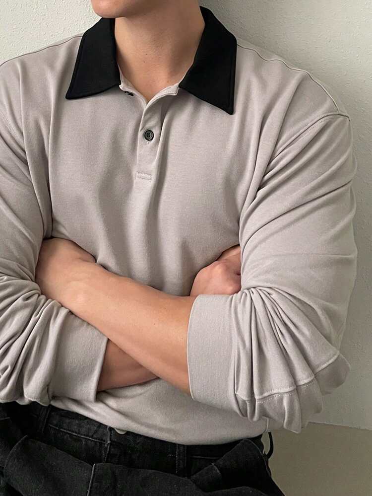 Chemise polo à manches longues de blocs de couleurs pour hommes, tenue de bureau/déplacement, tenue d'affaires pour l'automne