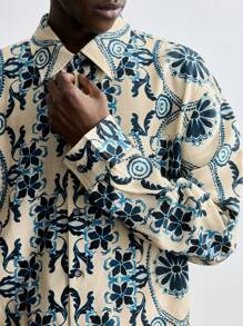 Maija 男士2025春夏新款彩色印花长袖前扣休闲衬衫，舒适简约款式百搭，适合新年聚会、度假、日常通勤、外出 - 彩色 - 查看 4