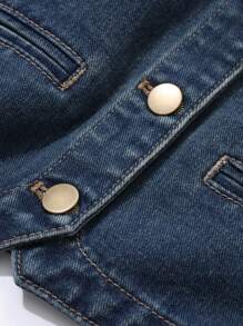 Livesso 女式休闲单排扣 V 领背心上衣，秋季 - 中等水洗藍 - 查看 9