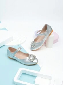 Hook And Loop Princess Shoes, Soft Bottom, Non-Slip, Pointed-Toe Casual Flats - Silver - View 2