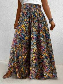 EMERY ROSE Plus Size Floral Printed Wide Leg Casual Vacation Pants Fall Cloth For Women - Multicolor - View 3