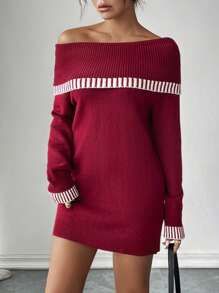 Chiquease Robe pull ample et décontractée à épaules dénudées, couleur unie, style sexy