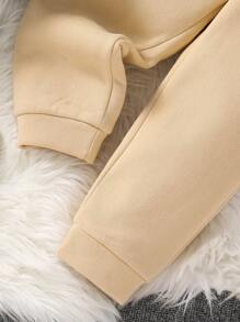 SHEIN Leap Crew Bộ 3 áo nỉ in chữ mùa đông giản dị cho bé trai, quần nỉ & áo vest có đệm - Màu Khaki - Xem 7