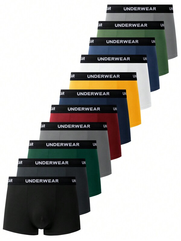 EasyFave 11pcs Letter Waistband Solid Color Men's Boxer Briefs