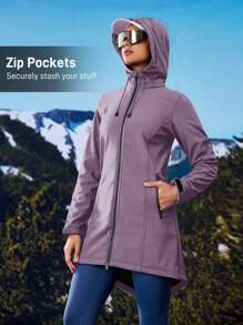 In My Nature Women's Solid Color Thermal Lined Zip-Up Hooded Outdoor Jacket - Purple - View 5