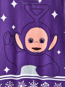 Teletubbies X SHEIN Plus Size Casual Y2K Fair Isle & Cartoon Print Purple Sweater, Kawaii