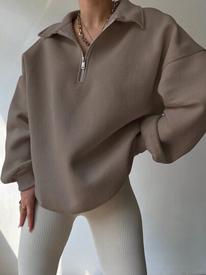 INAWLY Women's Solid Color Drop Shoulder Long Sleeve Half Placket Zipper Casual Sweatshirt, Autumn/Winter , Graduation, Teachers For Women, Back To School Pullover Fall