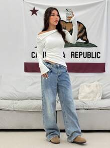 Flirla 1 قطعة كنزة صوفية نسائية بتصميم بسيط غير متماثل للكتف ضيقة الملائمة، مناسبة لتصوير الصور والمناسبات غير الرسمية والتجمعات، كنزة صوفية محبوكة للخريف والشتاء - أبيض - مشاهدة 3