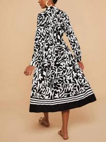 Travachic Bloemenprint Lange Mouw Voorkant Zak Shirt Jurk Voor Vrouwen, Midi Lengte