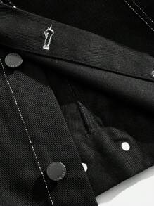 Manfinity VCAY Men's Loose Woven Long Sleeve Jacket & Outerwear, Going Out Graphic Jacket, For Friends, Husband, Boyfriend Gifts - Black - View 6