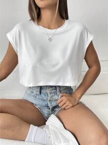 INAWLY Solid Color Loose Fit Crew Neck Sleeveless Top - White - View 1