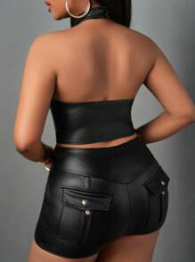 Slaydiva 街头性感镂空挂脖不对称下摆短款上衣 - G