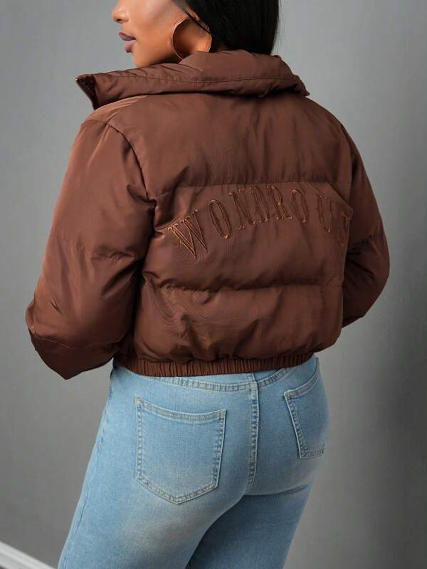 Slaydiva Outono/Inverno Novo Logotipo de Carta Bordada Casaco Feminino Acolchoado com Capuz
