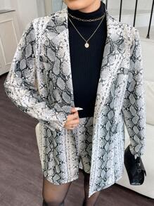 Celure Bộ 2 món cho nữ cỡ lớn, áo khoác blazer dài tay họa tiết da rắn thanh lịch và quần short - Nhiều màu - Xem 6