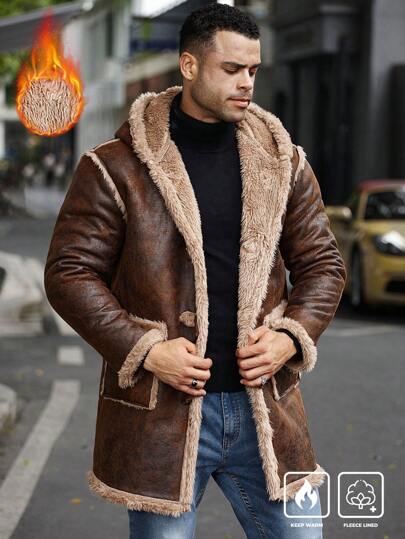Manfinity Homme Plus Size Herr Mode Huv Fluffy Coat, höst/vinter