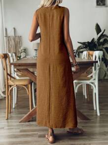 Breezaya Vestido casual de unicolor sin mangas, elegante para uso diario, vestido largo para mujer - Marrón - Ver 2