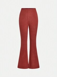 SHEIN Tween Girl Casual Loose Fitting Stand Collar Simple Comfortable Long Sleeve T-Shirt & Flared Pants 2 Pieces Set
