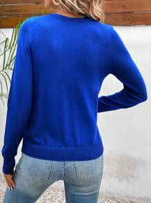 SHEIN LUNE Spring And Autumn Vacation Casual Solid Color Cardigan - Blue - View 2
